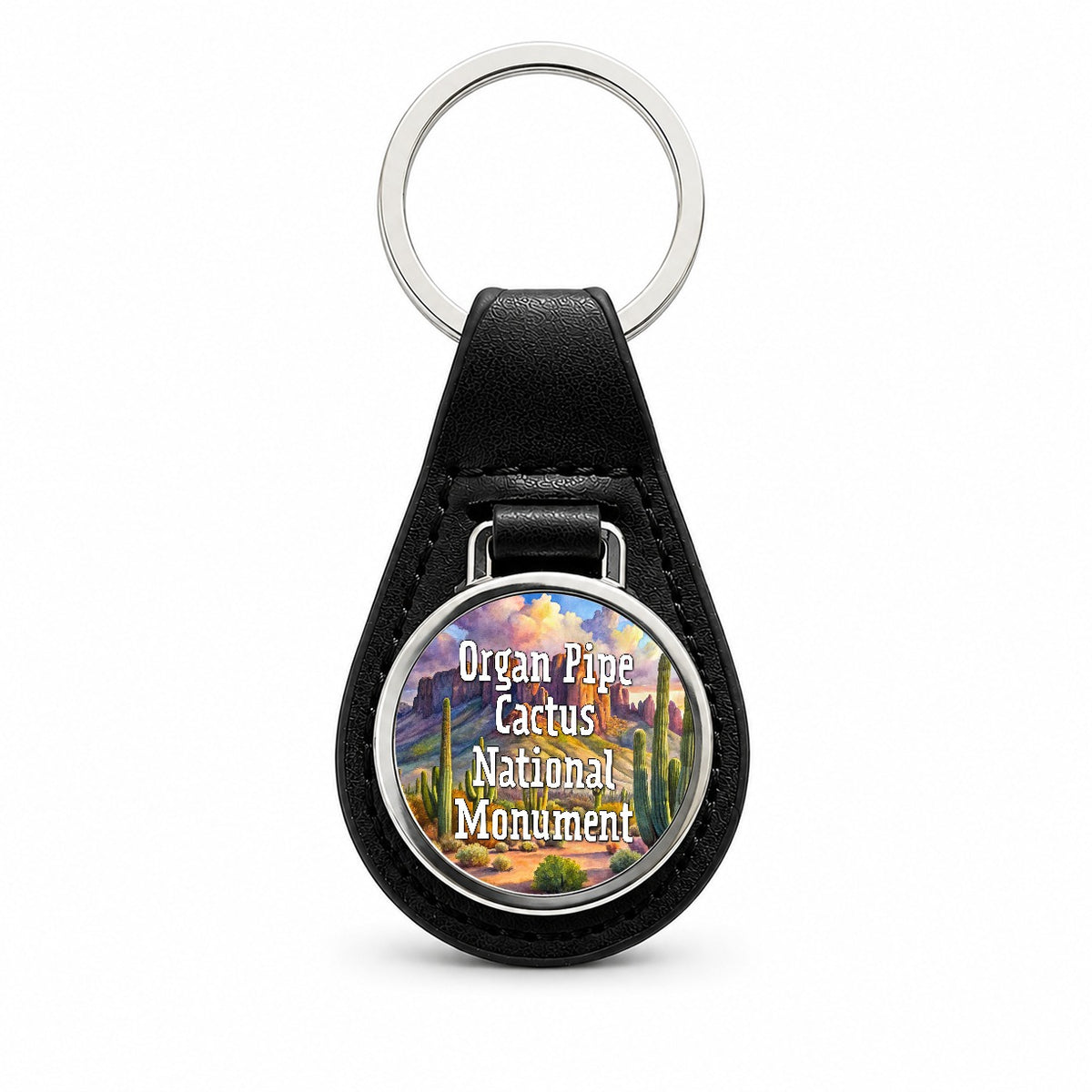 Organ Pipe Cactus National Monument Arizona Black Leather Metal Keychain