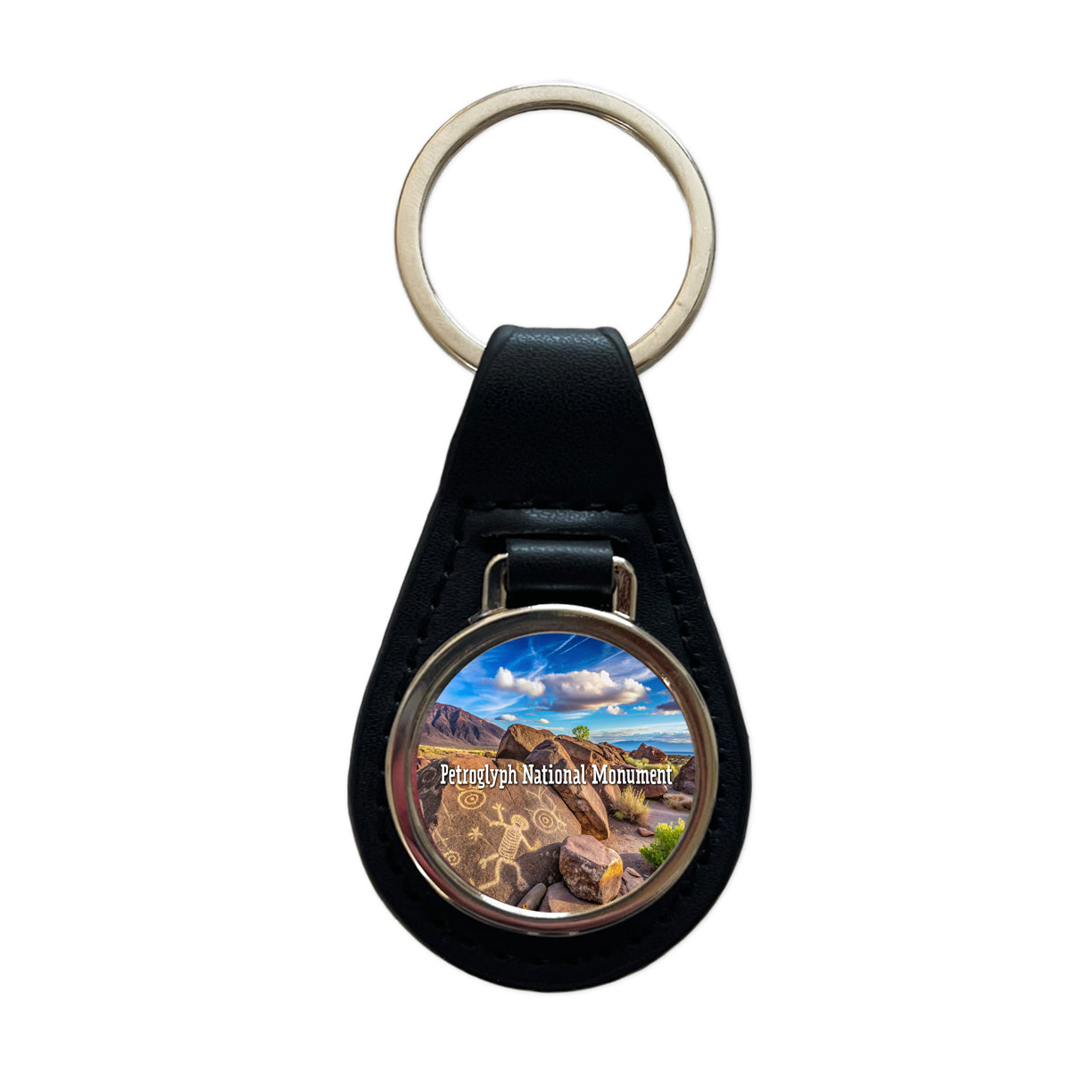 Petroglyph National Monument New Mexico Black Leather Metal Keychain