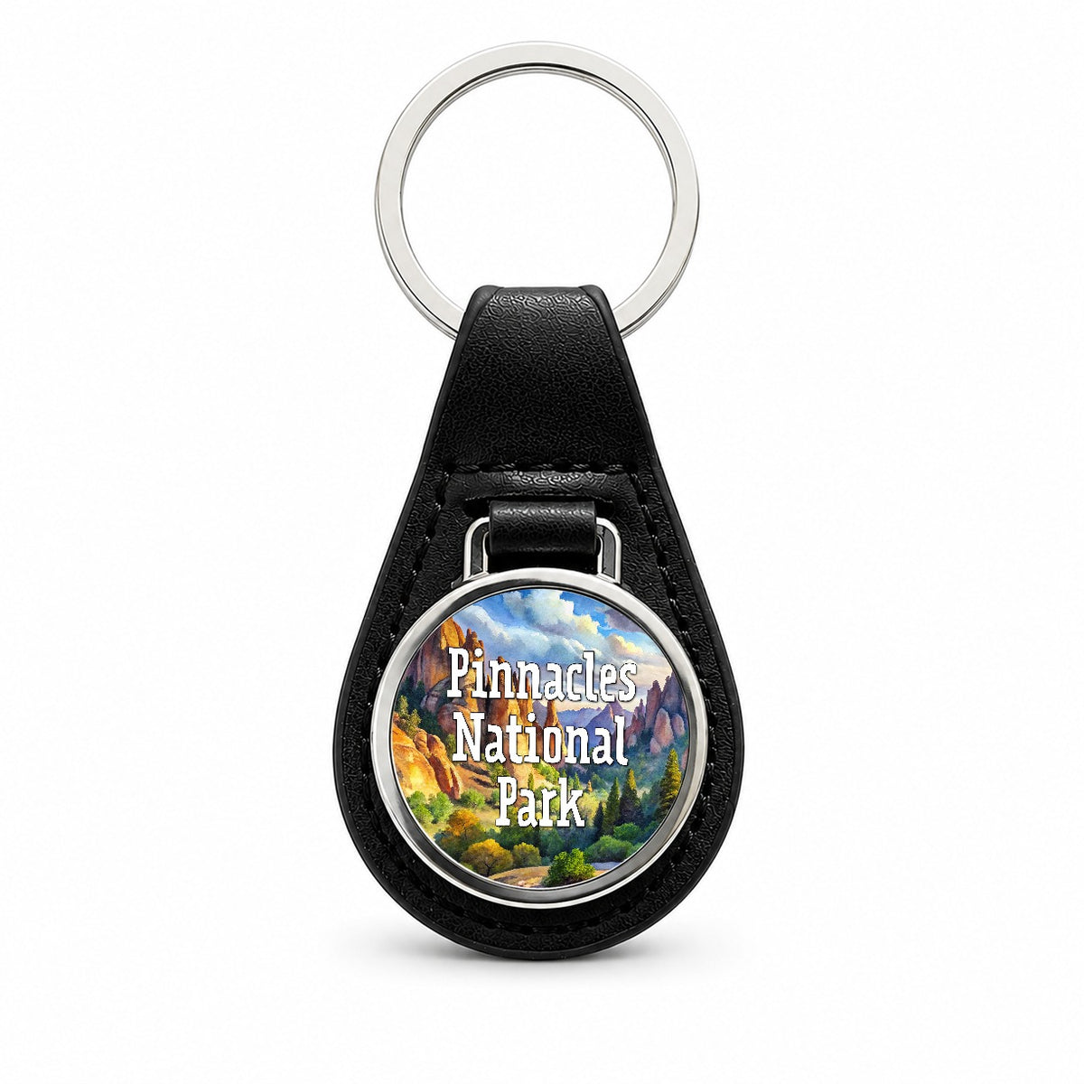 Pinnacles National Park California Black Leather Metal Keychain