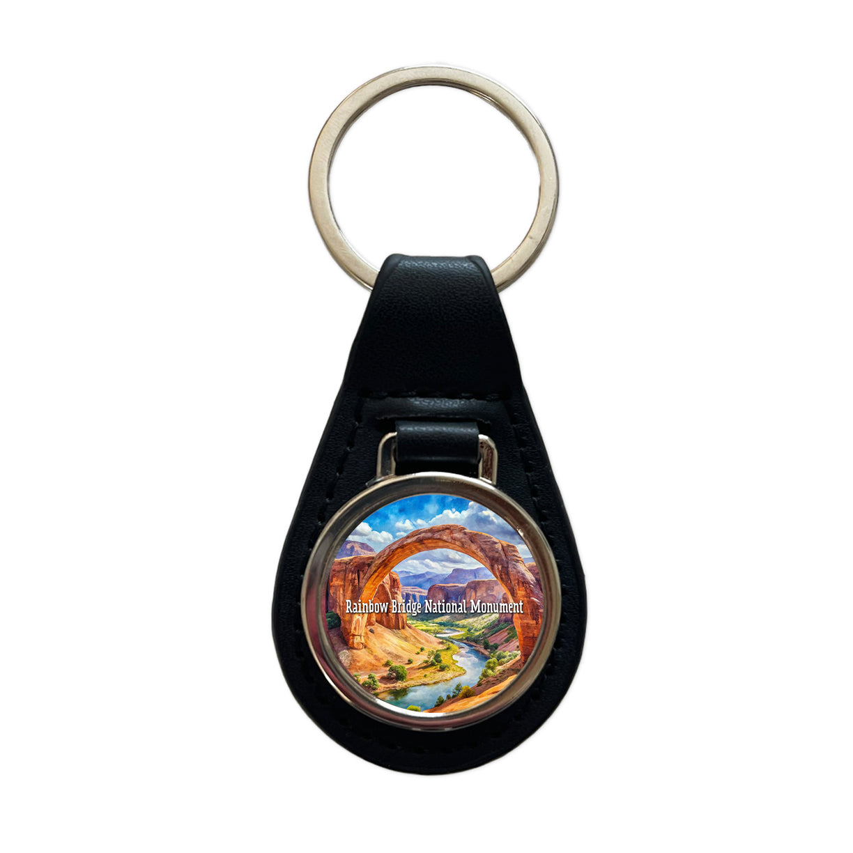 Rainbow Bridge National Monument Utah Black Leather Metal Keychain