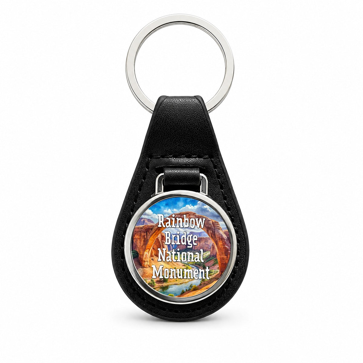 Rainbow Bridge National Monument Utah Black Leather Metal Keychain