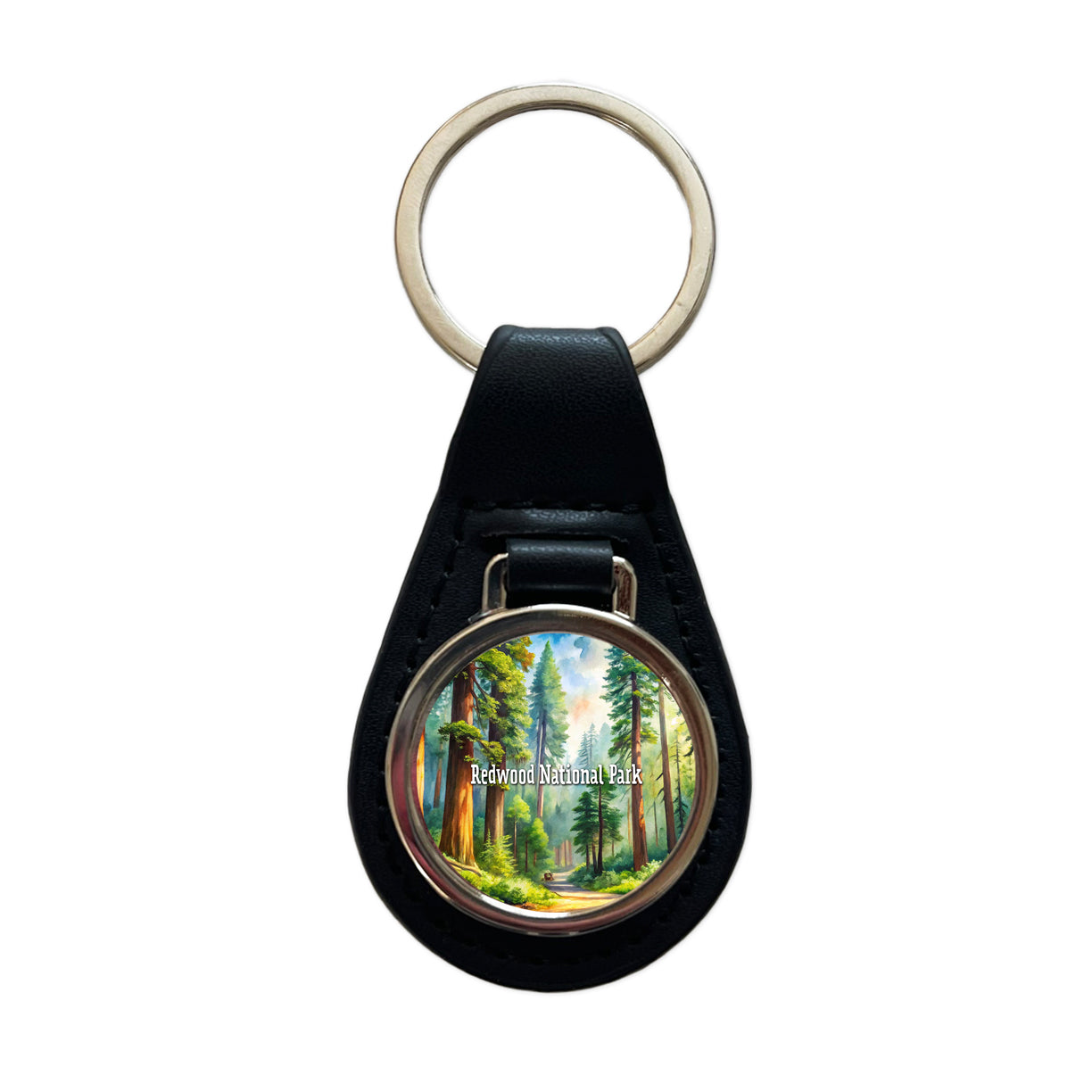 Redwood National Park California Black Leather Metal Keychain