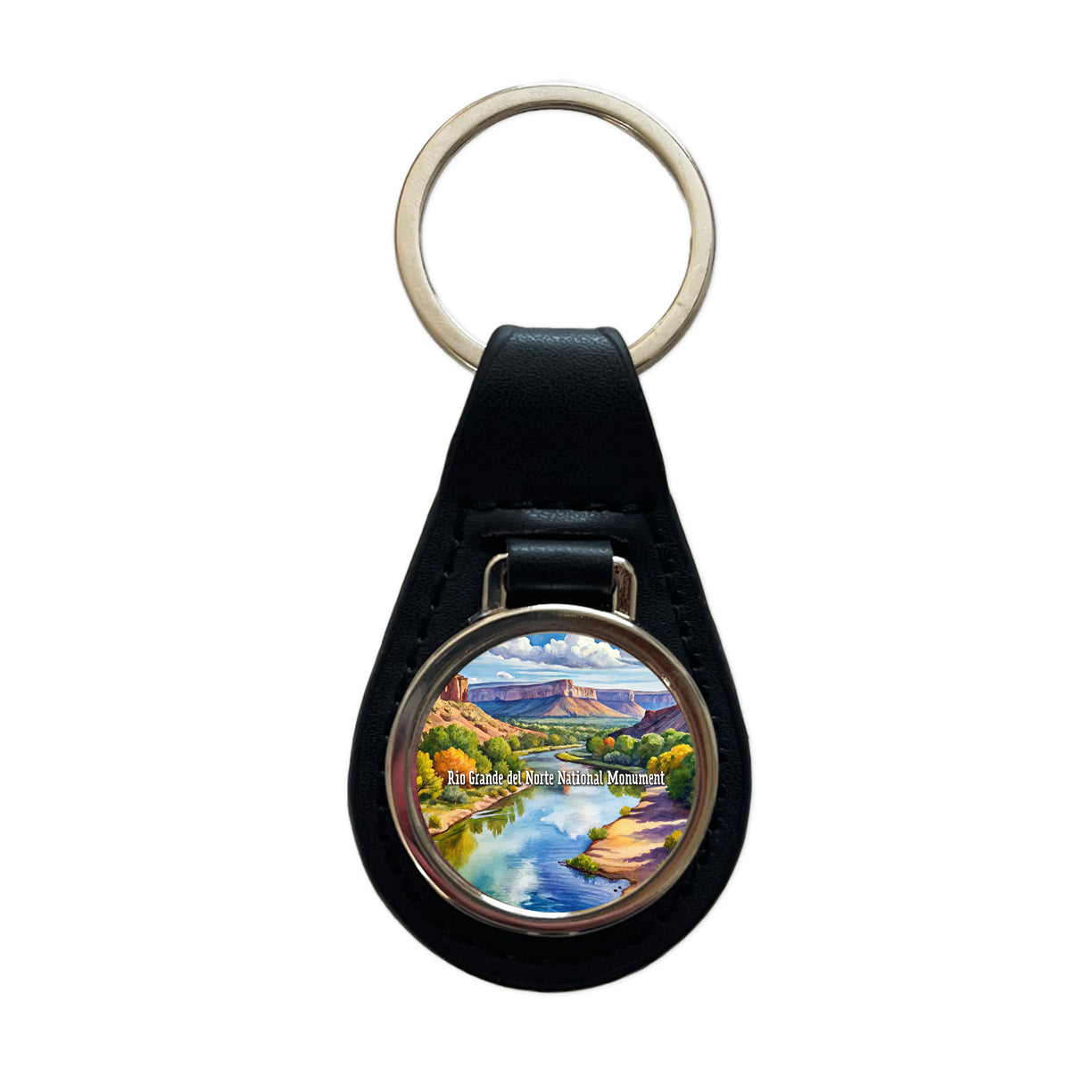 Rio Grande del Norte National Monument New Mexico Black Leather Metal Keychain
