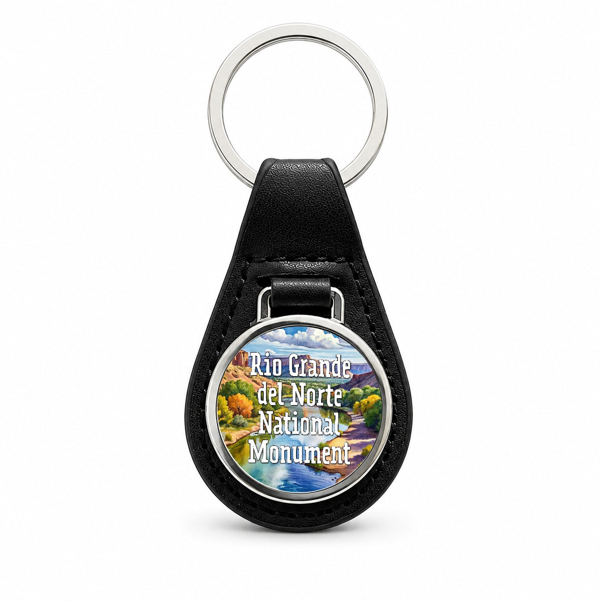Rio Grande del Norte National Monument New Mexico Black Leather Metal Keychain