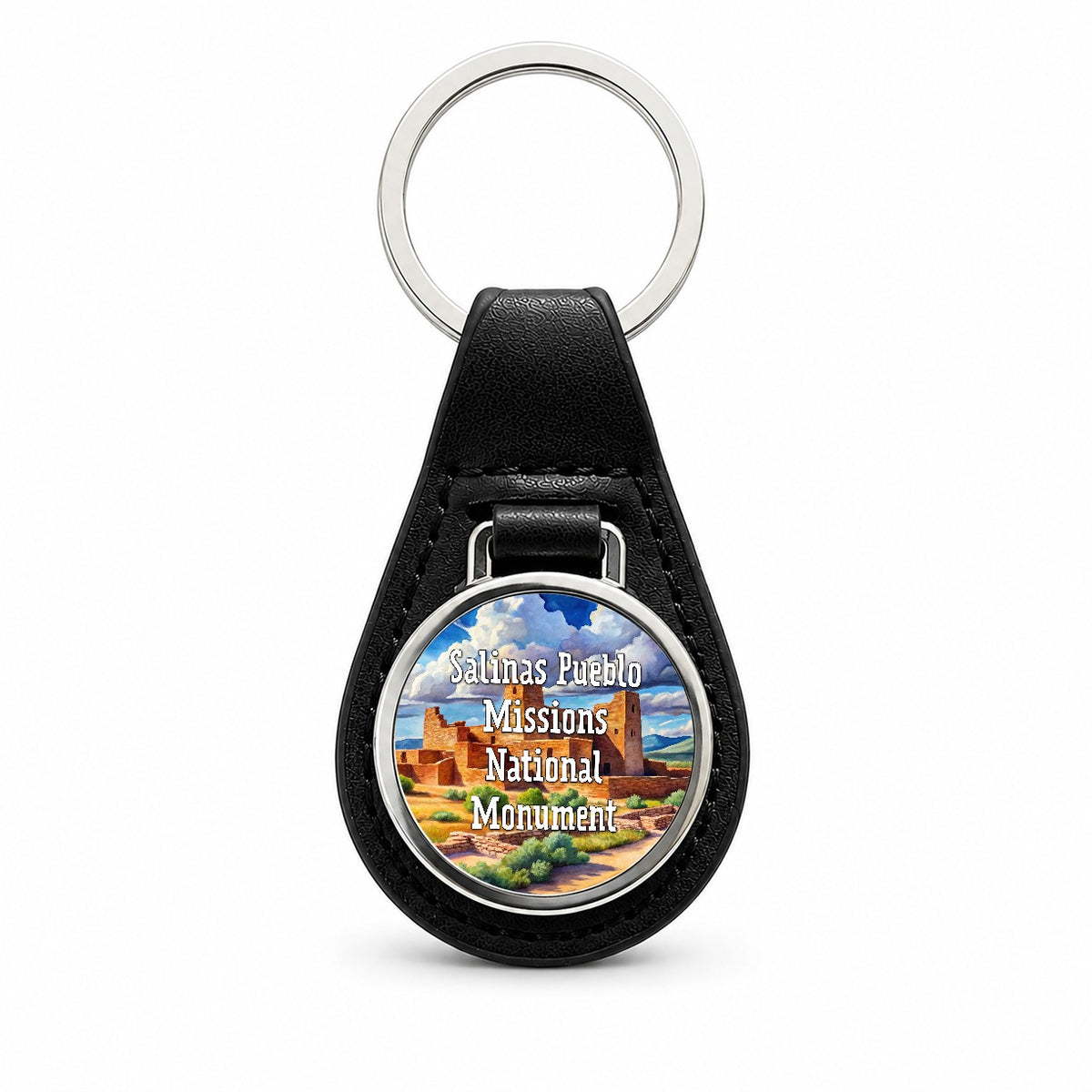 Salinas Pueblo Missions National Monument New Mexico Black Leather Metal Keychain