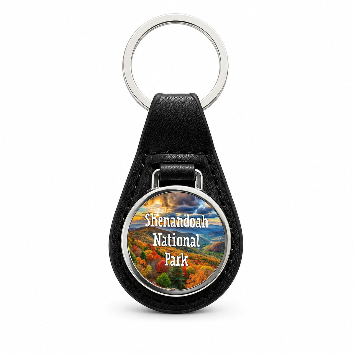 Shenandoah National Park Virginia Black Leather Metal Keychain
