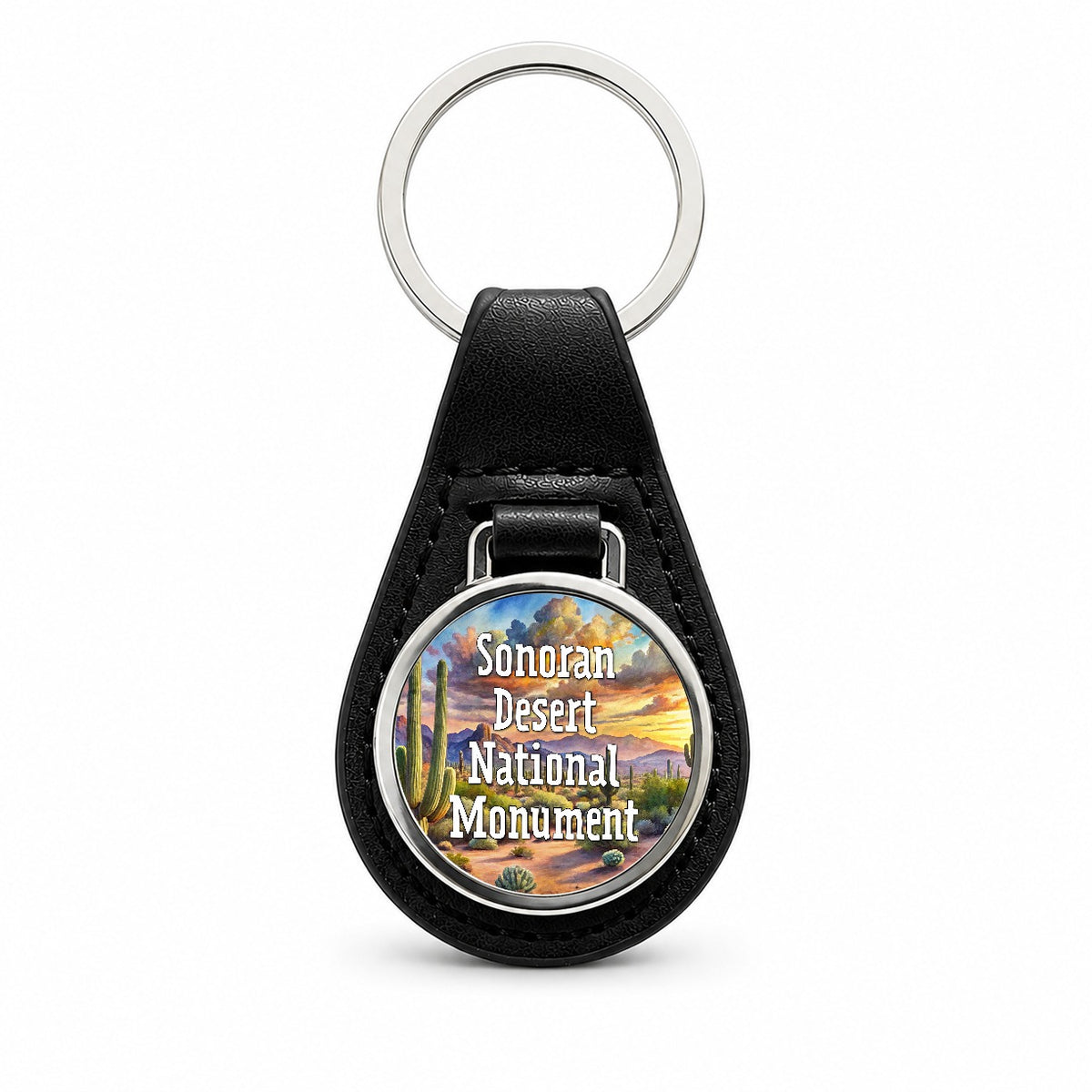 Sonoran Desert National Monument Arizona Black Leather Metal Keychain