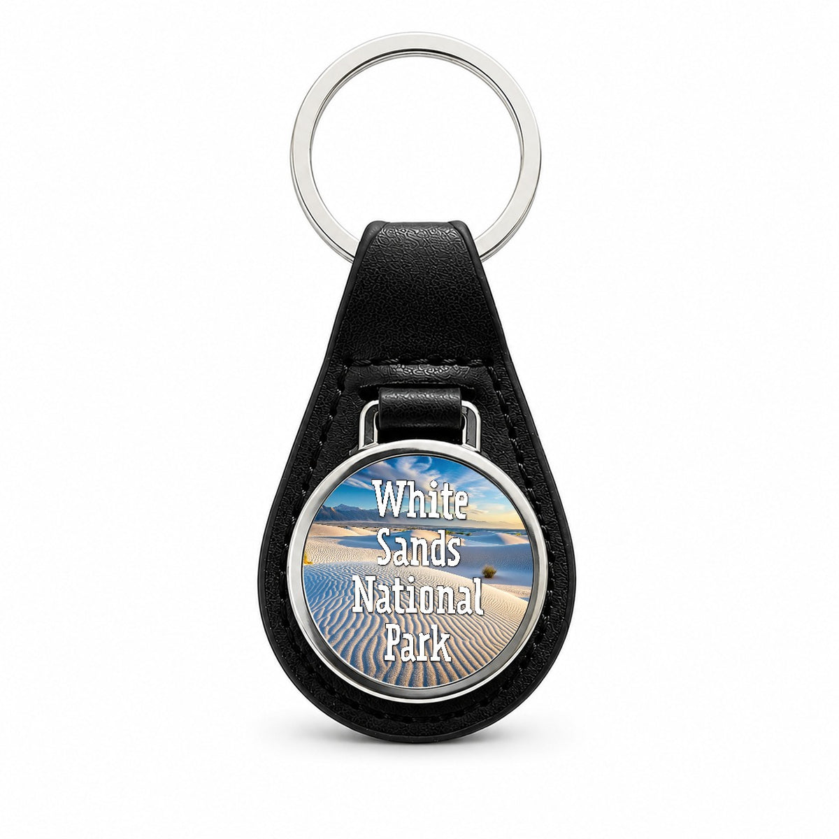 White Sands National Park New Mexico Black Leather Metal Keychain