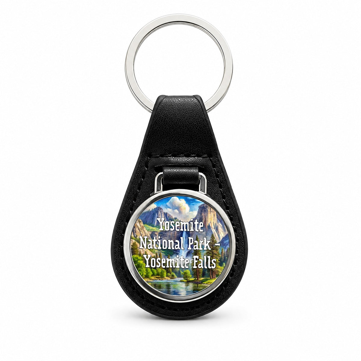 Yosemite National Park Yosemite Falls Black Leather Metal Keychain