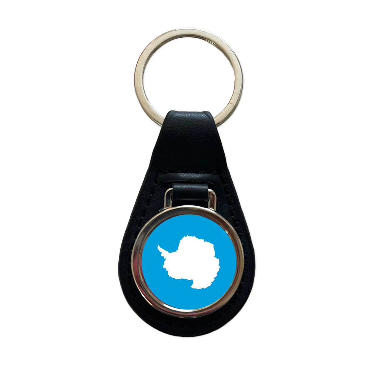 Antarctica Country Flag Black Leather Metal Keychain