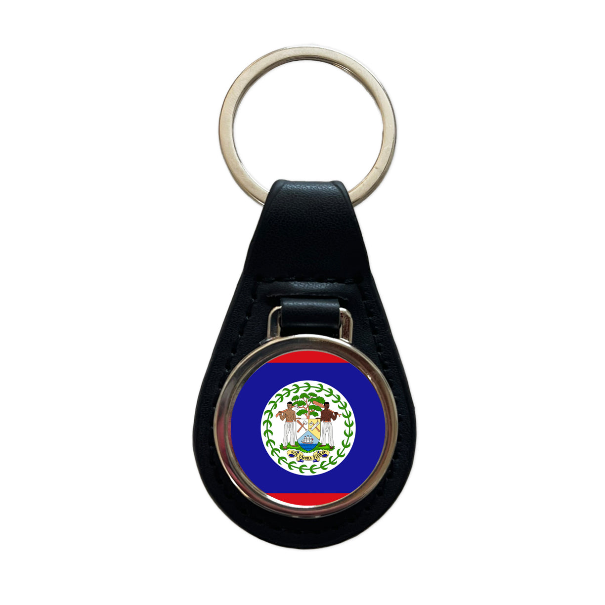 Belize Country Flag Black Leather Metal Keychain