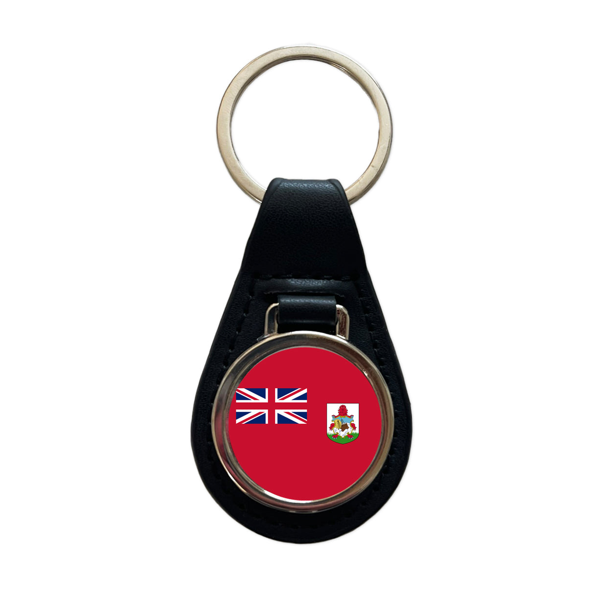 Bermuda Country Flag Black Leather Metal Keychain