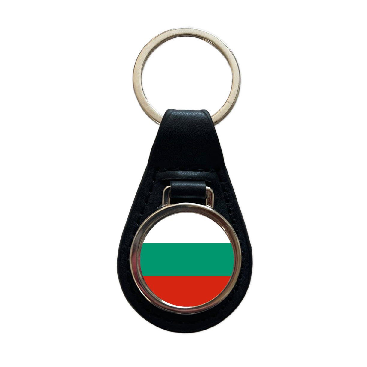 Bulgaria Country Flag Black Leather Metal Keychain