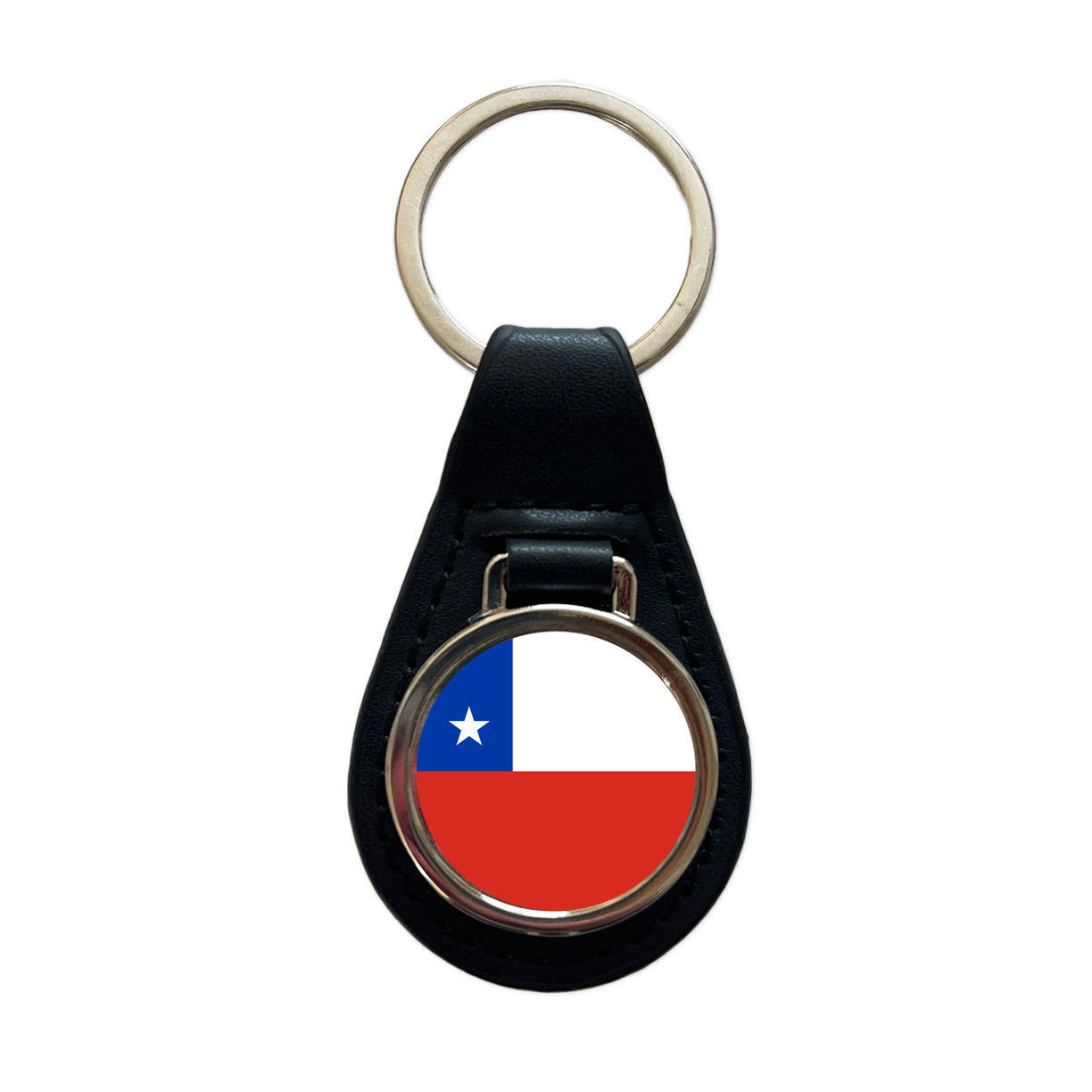 Chile Country Flag Black Leather Metal Keychain