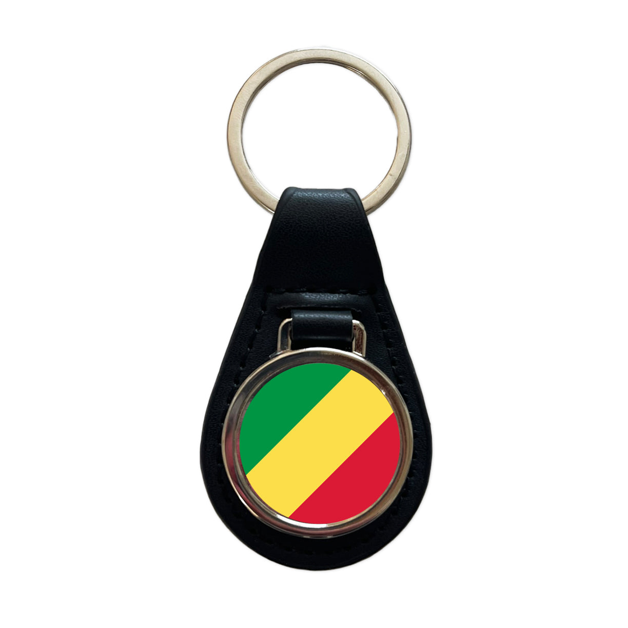 Congo (the) Country Flag Black Leather Metal Keychain