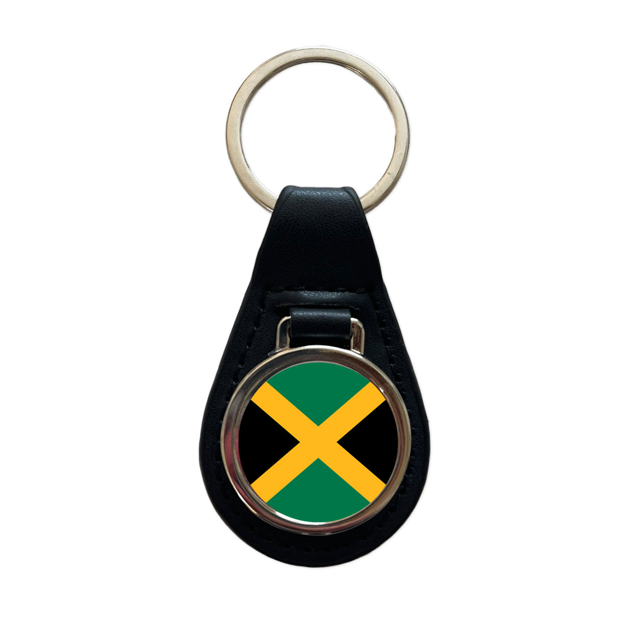 Jamaica Country Flag Black Leather Metal Keychain