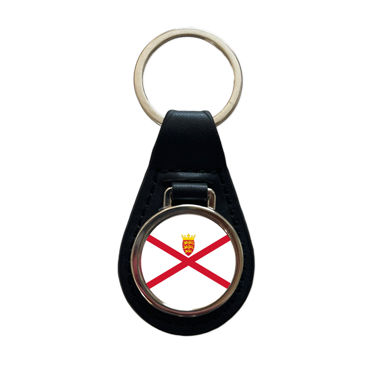 Jersey Country Flag Black Leather Metal Keychain