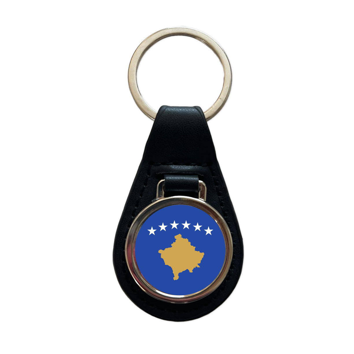 Kosovo Country Flag Black Leather Metal Keychain