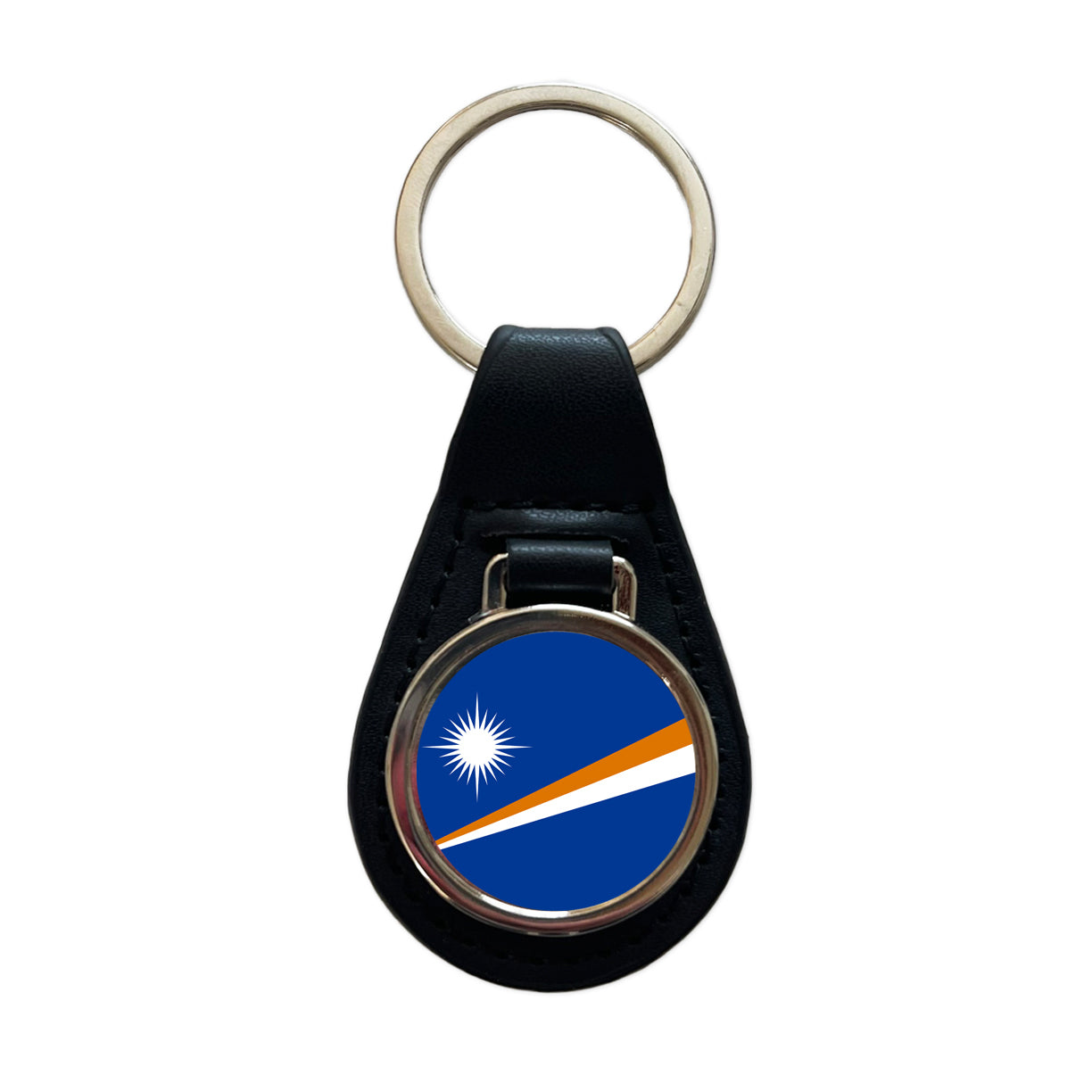 Marshall Islands Country Flag Black Leather Metal Keychain