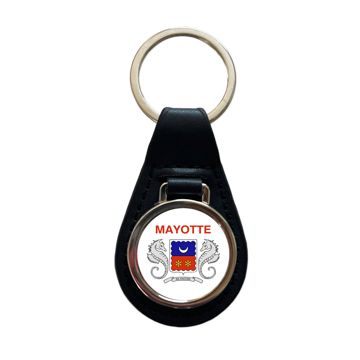 Mayotte Country Flag Black Leather Metal Keychain