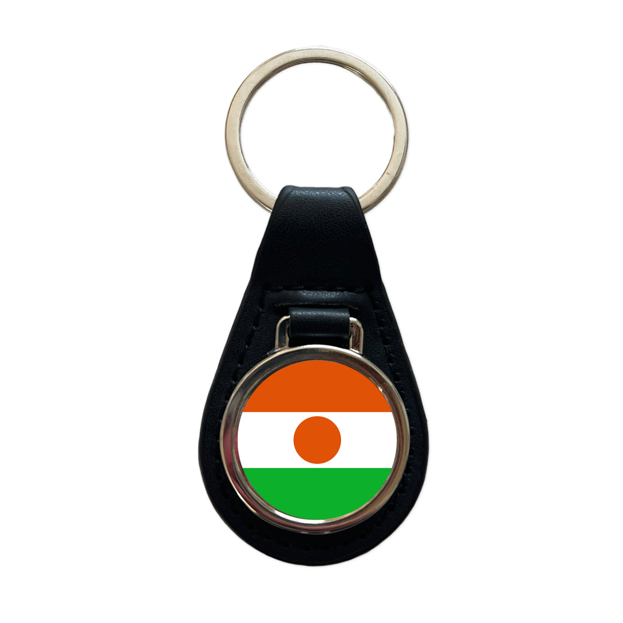 Niger (the) Country Flag Black Leather Metal Keychain