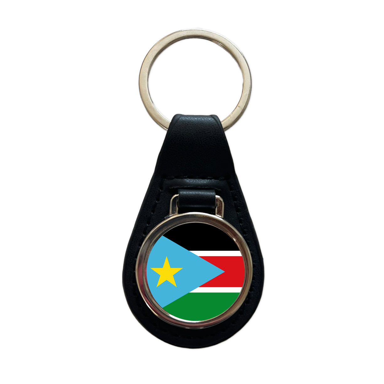 South Sudan Country Flag Black Leather Metal Keychain