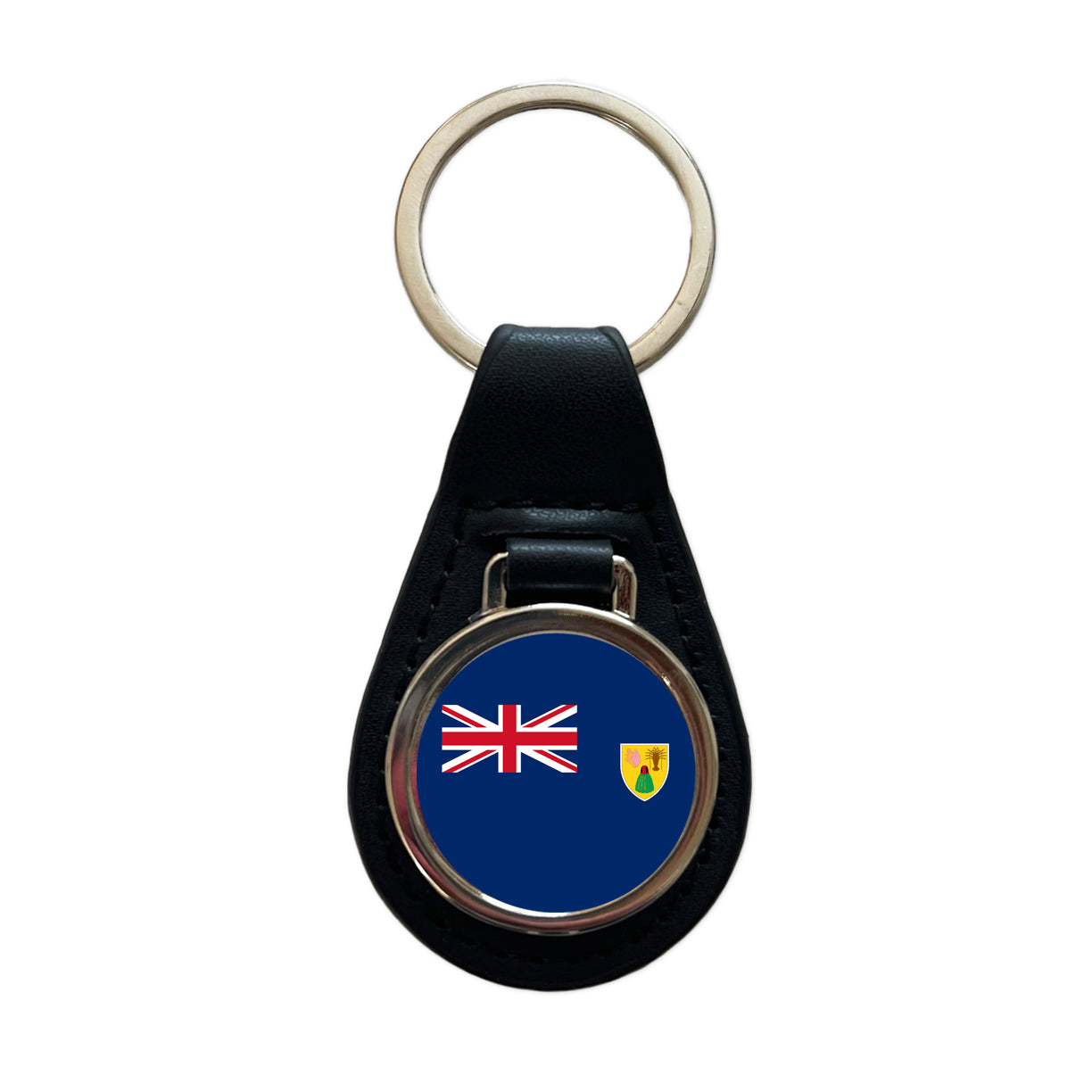 Turks and Caicos Islands Country Flag Black Leather Metal Keychain