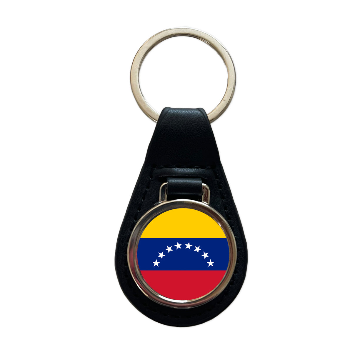 Venezuela Country Flag Black Leather Metal Keychain
