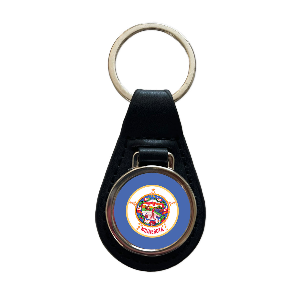 Minnesota MN State Flag Black Leather Metal Keychain