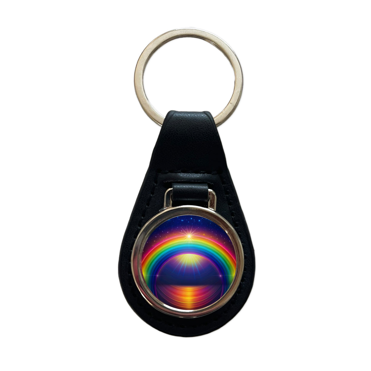 Glowing Rainbow Black Leather Metal Keychain
