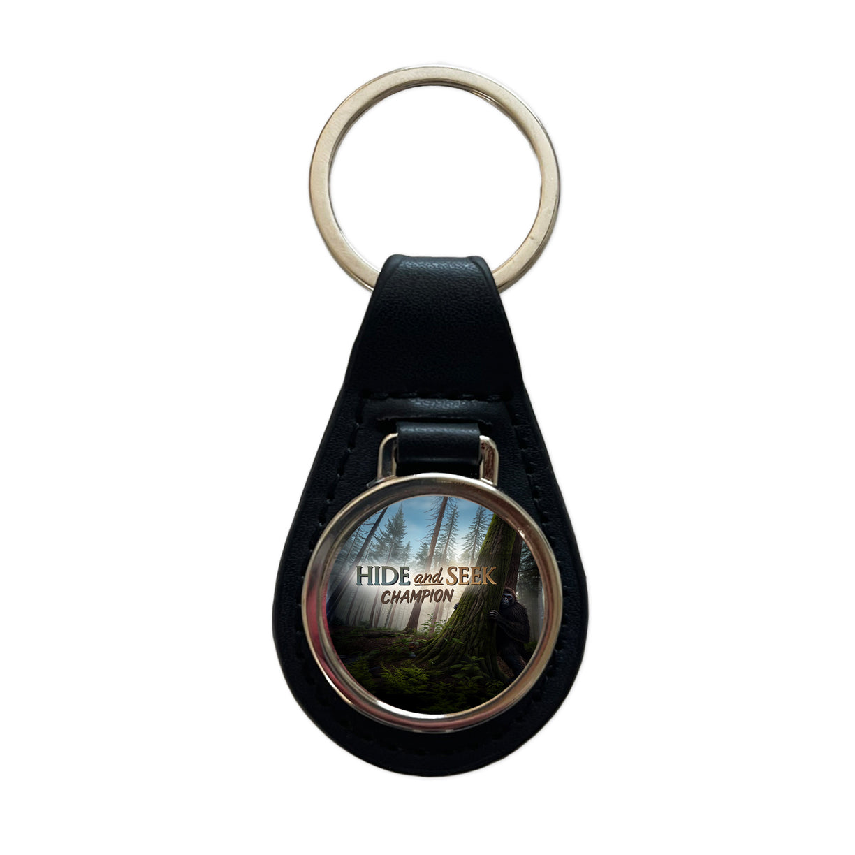 Hide And Seek Champion Big Foot Hiding Black Leather Metal Keychain
