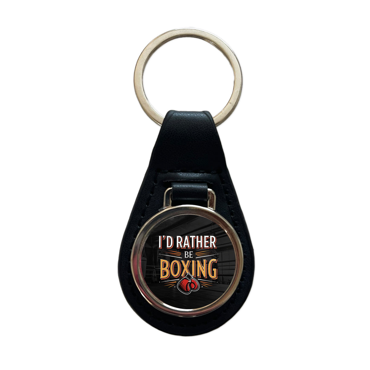 I'd Rather Be Boxing Black Leather Metal Keychain