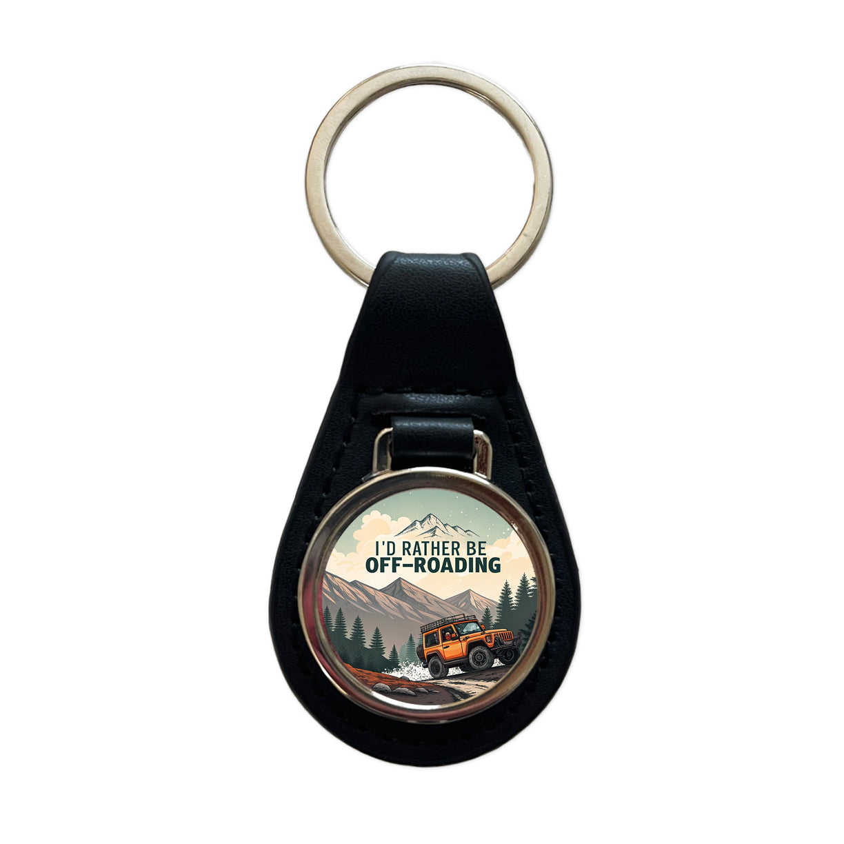 I'd Rather Be Off-Roading 4x4 Black Leather Metal Keychain