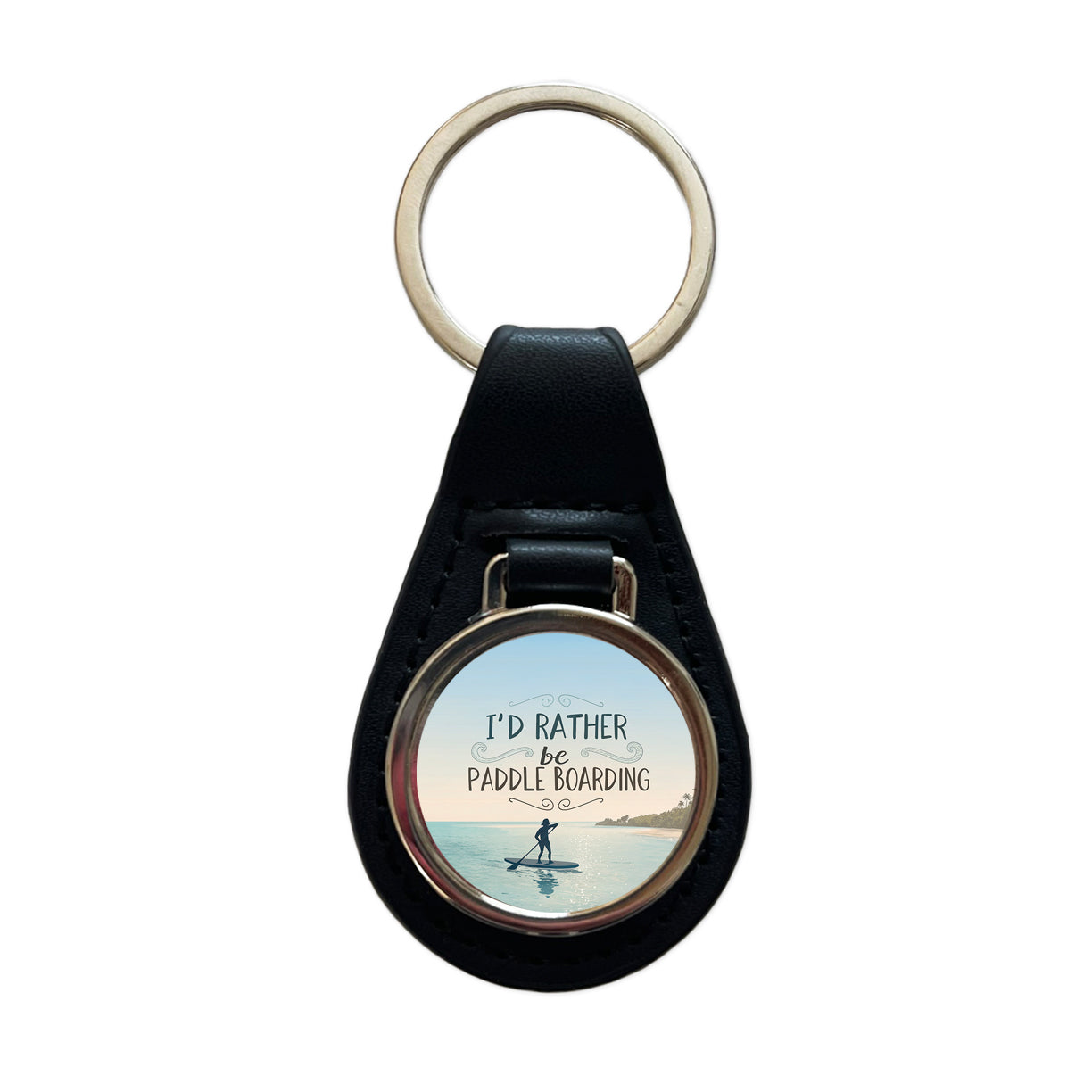 I'd Rather Be Paddle Boarding Black Leather Metal Keychain