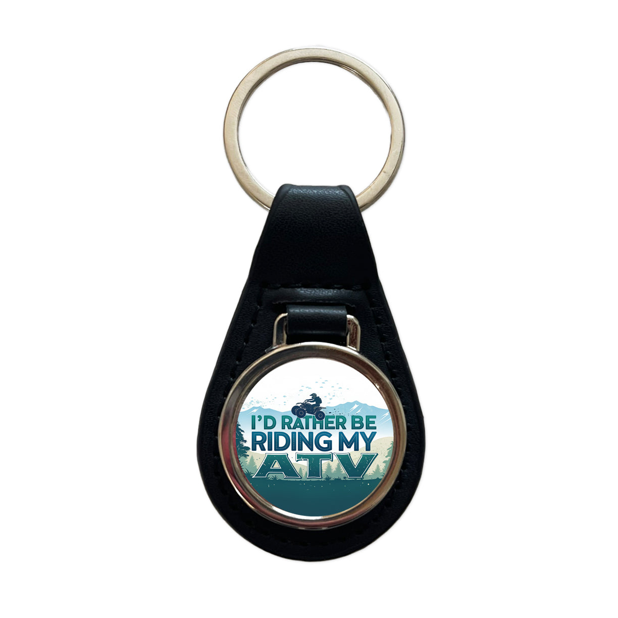 I'd Rather Be Riding My ATV Black Leather Metal Keychain
