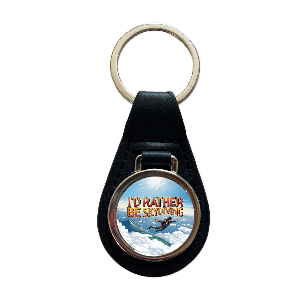 I'd Rather Be Skydiving Skydiver Black Leather Metal Keychain
