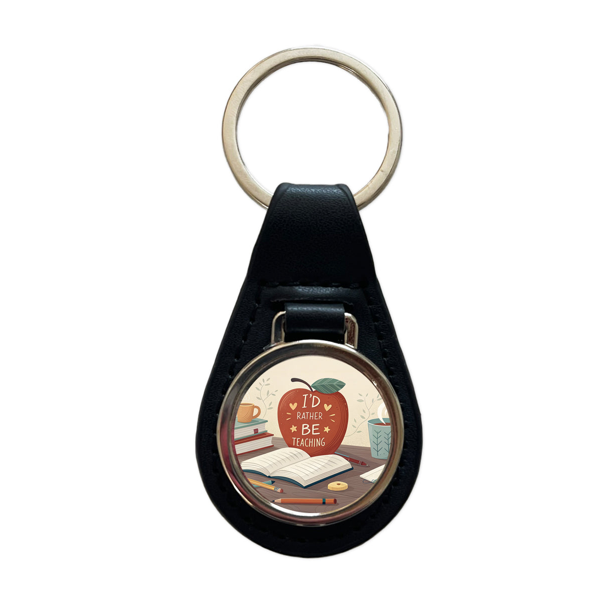 I'd Rather Be Teaching Apple Books Desk Black Leather Metal Keychain
