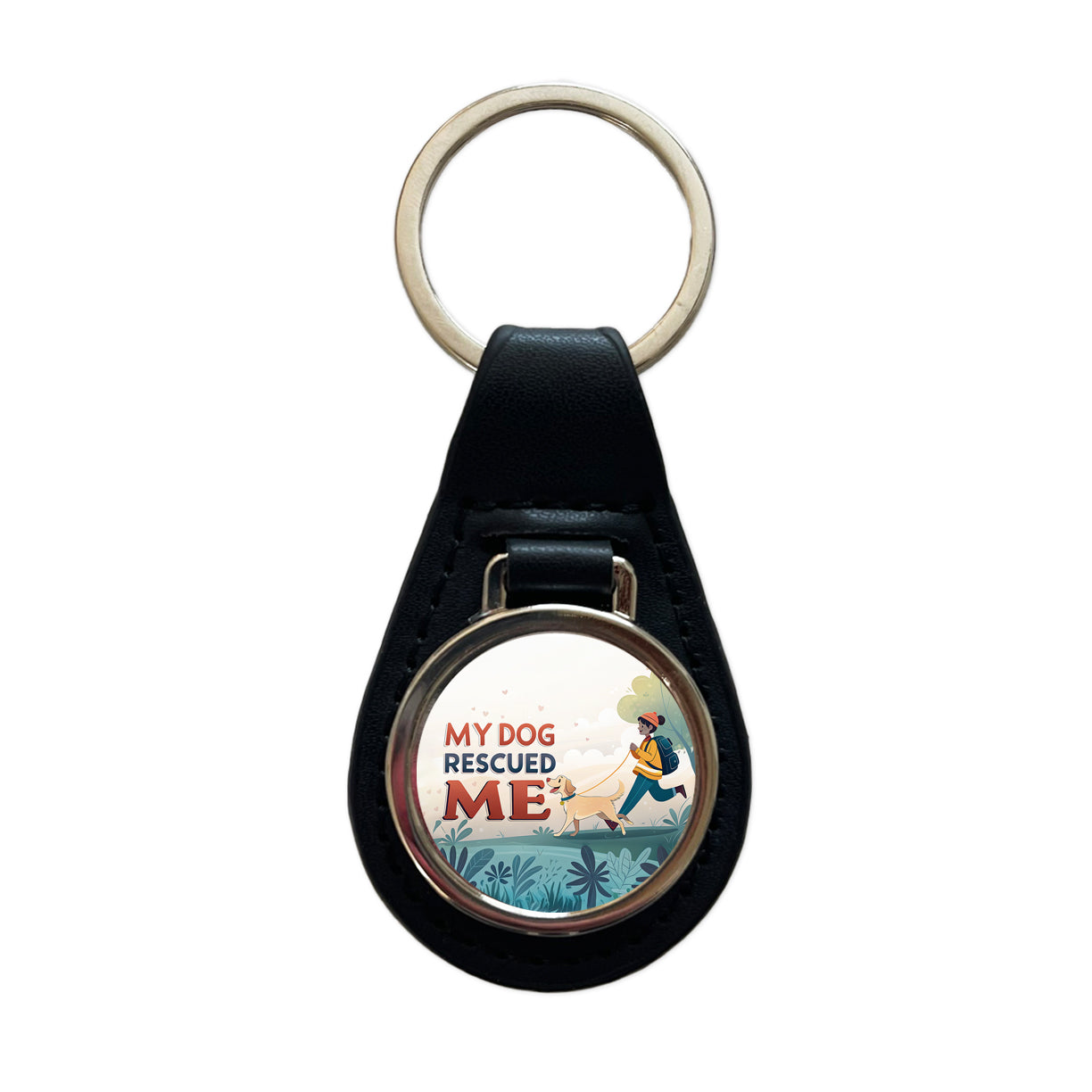 My Dog Rescued Me Pet Adoption Black Leather Metal Keychain