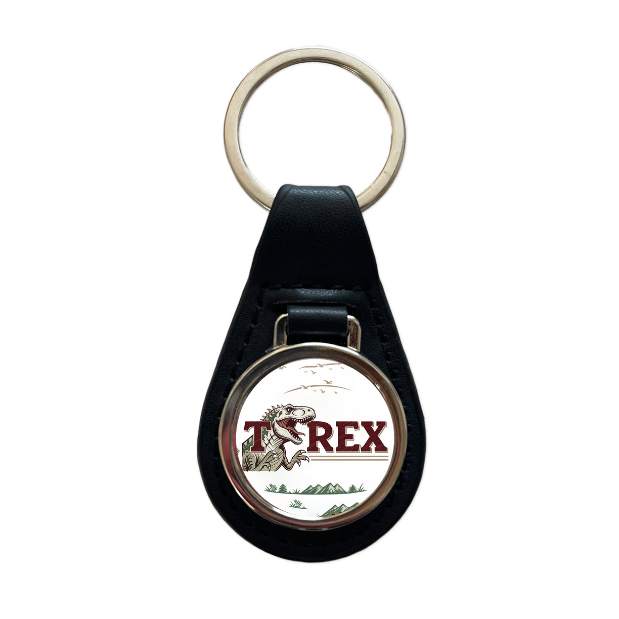 Tyrannosaurus T-Rex Dinosaur Cartoon Black Leather Metal Keychain