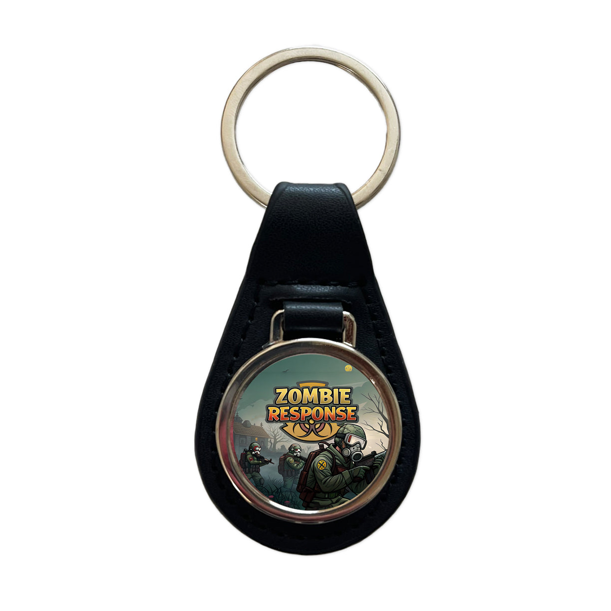 Zombie Response Unit Biohazard Cartoon Black Leather Metal Keychain