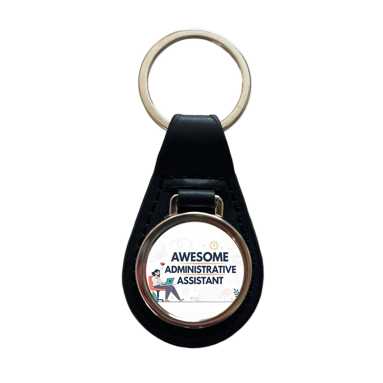 Awesome Administrative Assistant Inspirational Black Leather Metal Keychain