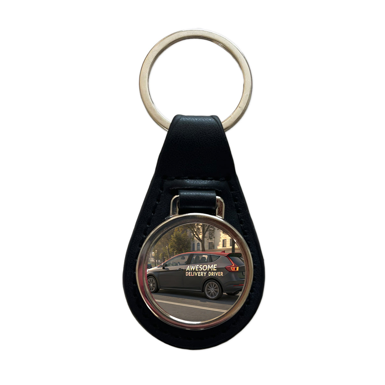 Awesome Delivery Driver Inspirational Black Leather Metal Keychain