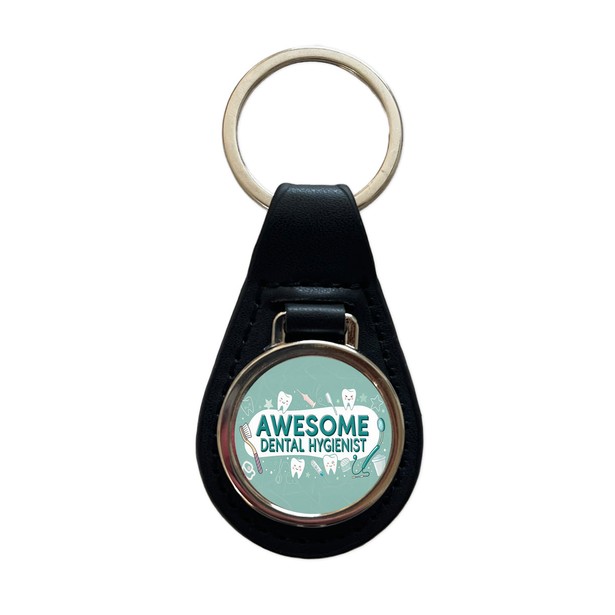 Awesome Dental Hygienist Inspirational Black Leather Metal Keychain