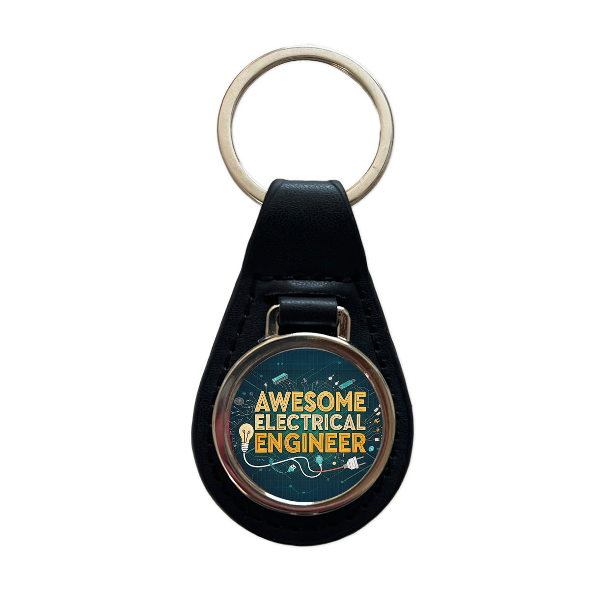 Awesome Electrical Engineer Inspirational Black Leather Metal Keychain