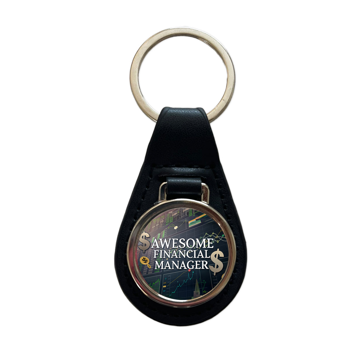 Awesome Financial Money Manager Inspirational Black Leather Metal Keychain