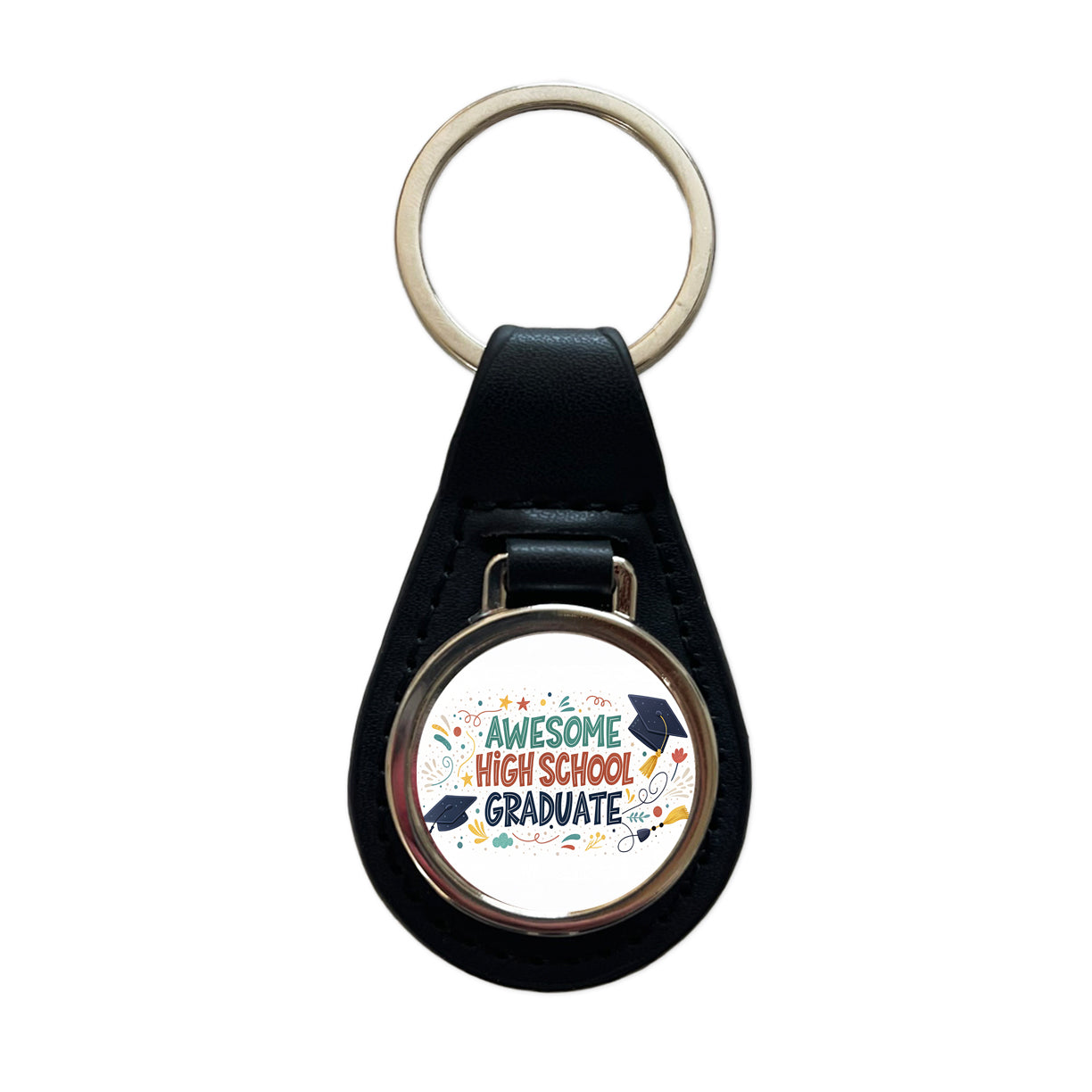 Awesome High School Graduate Graduation Inspirational Black Leather Metal Keychain