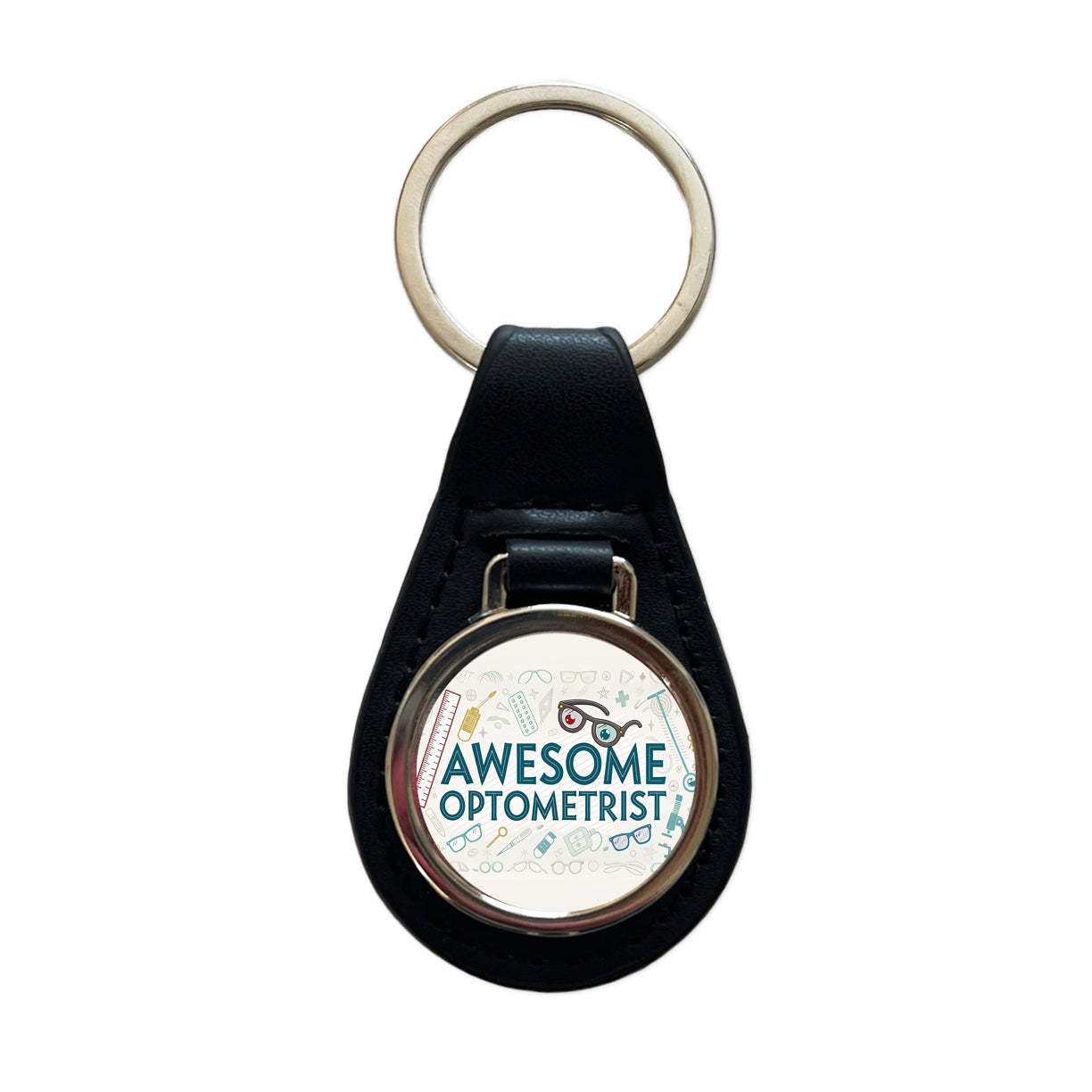 Awesome Optometrist Optical Inspirational Black Leather Metal Keychain