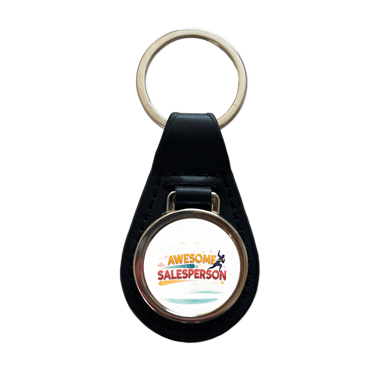 Awesome Salesperson Inspirational Superhero Black Leather Metal Keychain