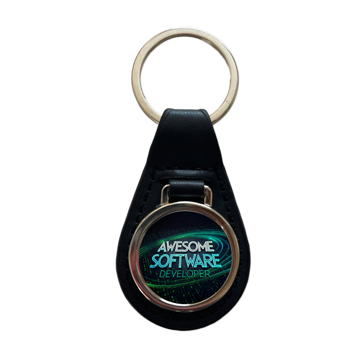 Awesome Software Developer Inspirational Black Leather Metal Keychain
