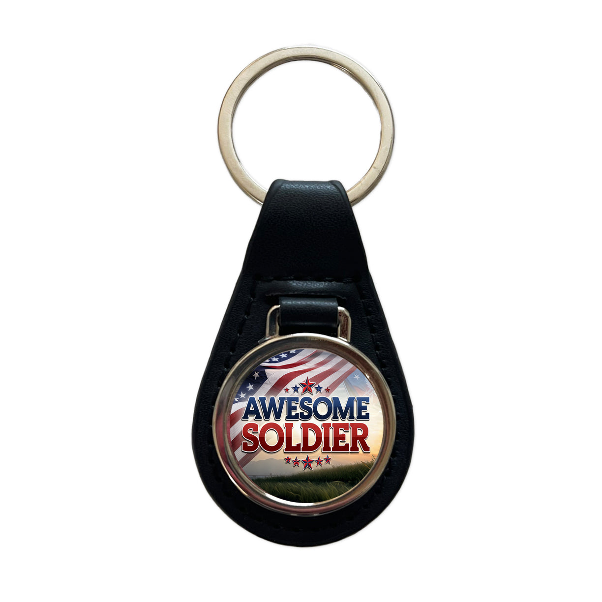 Awesome Soldier Patriotic Military Inspirational Black Leather Metal Keychain